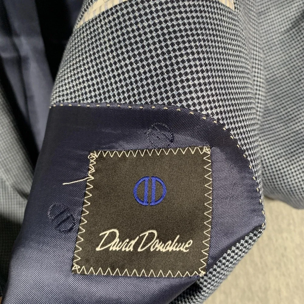 David Donahue Blazer Mens 48R Blue Check Wool Silk Linen Sport Coat Connor‎ SPJ
